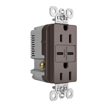 15W Spec Grade USB Outlet, Type C, 15A, Tamper-Resistant, Brown