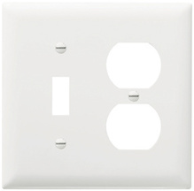 2-Gang Thermoset Wall Plate, 5 Toggle Switch Opening, 1 Duplex Receptacle, White 2-Gang Thermoset Wall Plate, 5 Toggle Switch Opening, 1 Duplex Receptacle, White