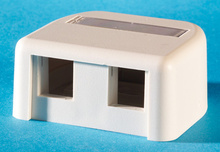 Surface mount box -  with label field -   Fog White holds two Keystone jacks or modules Surface mount box -  with label field -   Fog White holds two Keystone jacks or modules