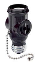 125V 600W Medium Base Pull Chain Lampholder/Outlet Adapter, Black