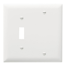 Combination Openings, 1 Toggle Switch and 1 Blank, Two Gang, White Combination Openings, 1 Toggle Switch and 1 Blank, Two Gang, White