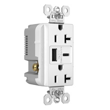 3.1A Spec Grade USB Outlet, Type A/C, 20A, Tamper-Resistant, White
