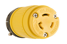 Rubber Dust-Tight NEMA L6-20 Locking Connector, 20A 250V, Yellow Rubber Dust-Tight NEMA L6-20 Locking Connector, 20A 250V, Yellow