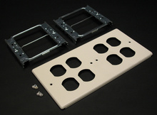 4-GANG W/TWO DUPLEX AND TWO MOD FURNITURE OPENINGS-IVORY 4-GANG W/TWO DUPLEX AND TWO MOD FURNITURE OPENINGS-IVORY