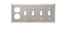 5-Gang 302/304 Stainless Steel Wall Plate, 4 Toggle Switch and 1 Duplex Receptacle
