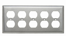 5-Gang 302/304 Stainless Steel Wall Plate, 5 Duplex Receptacle Openings