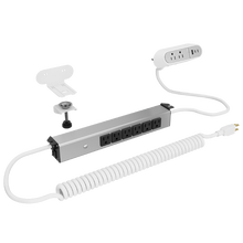 Sit Stand Desk Power 2 Receptacle 65W USB-C On-Desk, with 6 Receptacles Below Desk, White