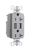 3.1A Spec Grade USB Outlet, Type A, 20A, Tamper-Resistant, Gray