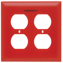 TradeMaster® 2-Gang Nylon Wall Plate, 2 Duplex Receptacle Openings, Pad Printed "Emergency", Red TradeMaster® 2-Gang Nylon Wall Plate, 2 Duplex Receptacle Openings, Pad Printed "Emergency", Red