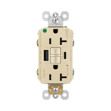 radiant® Hospital Grade GFCI USB Outlet with SafeLock® Protection, Type A/C, 20A, Tamper-Resistant, Ivory