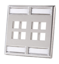 Dual gang stainless steel faceplate - holds eight Keystone jacks or modules Dual gang stainless steel faceplate - holds eight Keystone jacks or modules