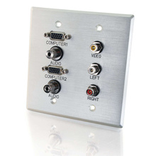 Discontinued - Dual VGA, Dual 3.5mm Audio, Composite Video and RCA Stereo Audio Pass Through Double Gang Wall Plate - Brushed Aluminum