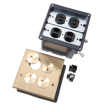 Tamper-Resistant Floor Box Assembly - Two Gang for Wood Sub-Floors, Brass Tamper-Resistant Floor Box Assembly - Two Gang for Wood Sub-Floors, Brass