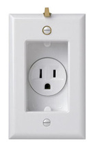 15A 125V Clock Hanger Recessed Single Receptacle with Smooth Wall Plate, White 15A 125V Clock Hanger Recessed Single Receptacle with Smooth Wall Plate, White