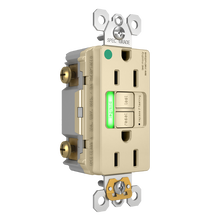 Hospital Grade Green Power-Indicating LED Tamper-Resistant 15A Duplex Self-Test GFCI Receptacles with SafeLock® Protection, Ivory Hospital Grade Green Power-Indicating LED Tamper-Resistant 15A Duplex Self-Test GFCI Receptacles with SafeLock® Protection, Ivory