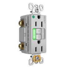 Hospital Grade Green Power-Indicating LED Tamper-Resistant 15A Duplex Self-Test GFCI Receptacles with SafeLock® Protection, Gray