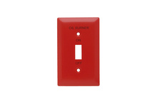 1-Gang 302/304 Stainless Steel Wall Plate, Pad Printed "Oil Burner, On/Off" with Toggle Opening, Painted Red