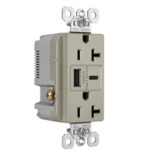 3.1A Spec Grade USB Outlet, Type A/C, 20A, Tamper-Resistant, Nickel 3.1A Spec Grade USB Outlet, Type A/C, 20A, Tamper-Resistant, Nickel