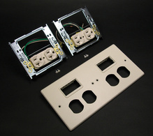 4-GANG W/TWO DUPLEX INSTALLED AND TWO 2A MINI ADAPTERS-IVORY 4-GANG W/TWO DUPLEX INSTALLED AND TWO 2A MINI ADAPTERS-IVORY