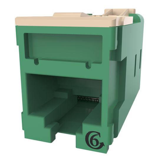 HDJSN6-45 Green Cat6 SNAP Jack  Front Angled Left View