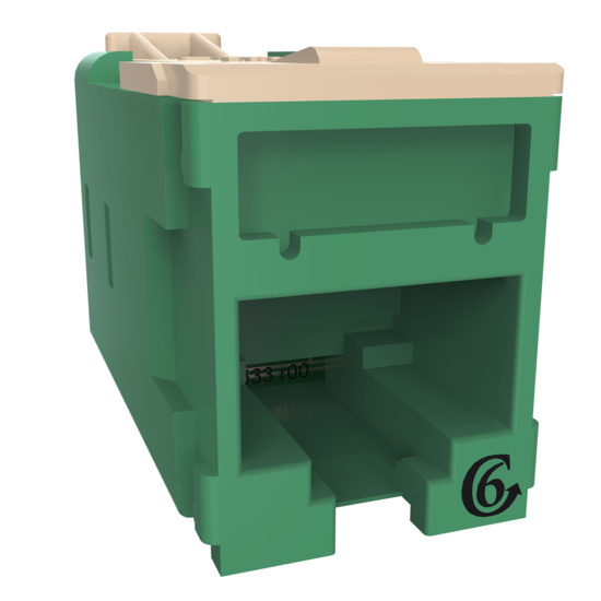 HDJSN6-45 Green Cat6 SNAP Jack  Front Angled Right View