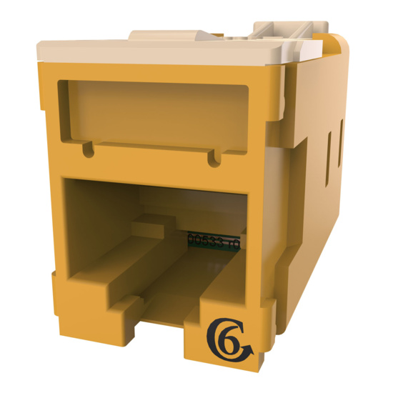 HDJSN6-44 Yellow Cat6 SNAP Jack  Front Angled Left View
