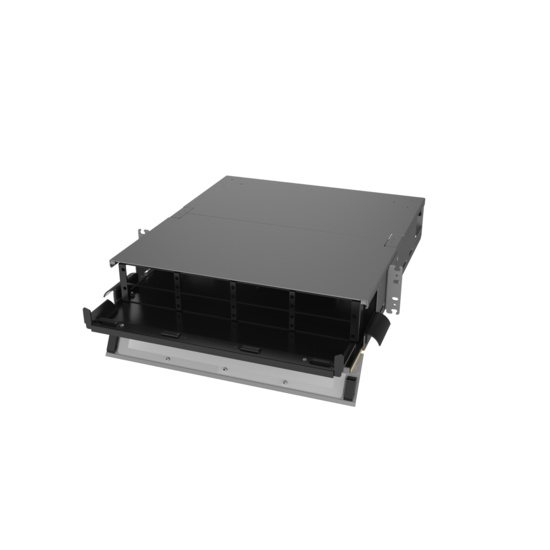Angled Left, Front Door Open View of 2U Q-series HD Magnesium Fiber Enclosure (EQ02U-KHL-M)