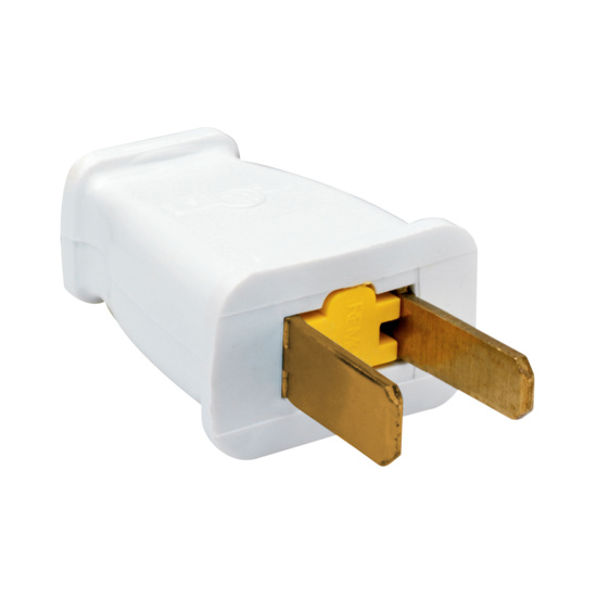 Double-Pole, Double Wire, Straight blade polarized plug. 15 A, 125 V - white