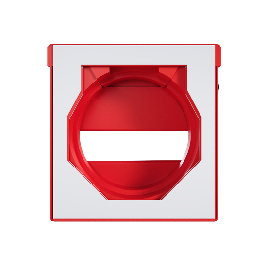 Flamestopper firestop fitting with red steel housing and adjustable mounting hardware for pipe and conduit penetrations