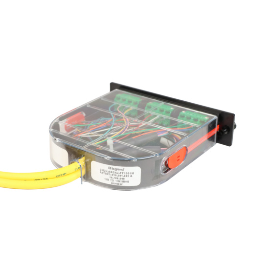 LM2 Cassette, 24 Fiber, LCA Quad (6), Single Mode (OS2) to 1 Meter, 900µm Tight Buffer Pigtail back