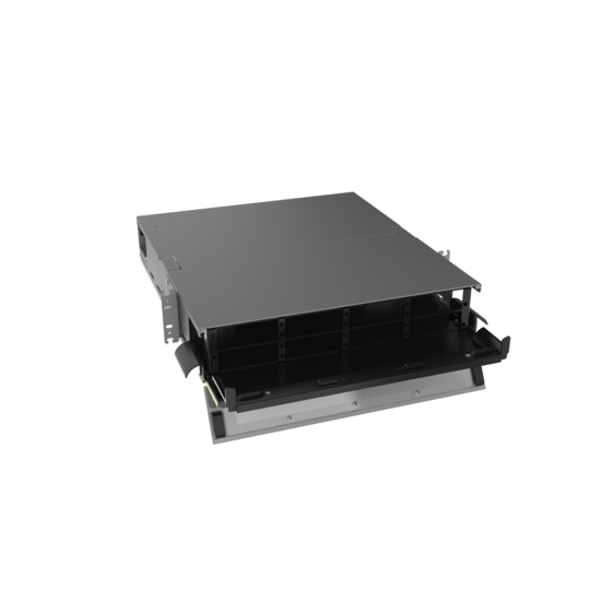 Angled Right, Front Door Open View of 2U Q-series HD Magnesium Fiber Enclosure (EQ02U-KHL-M)