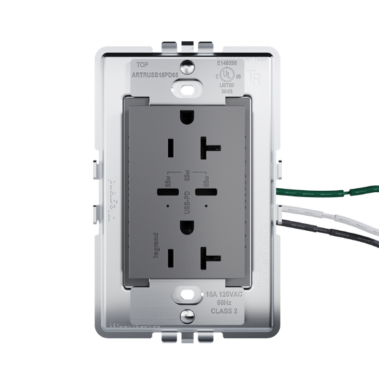 view from side of adorne 65w usb in magnesium