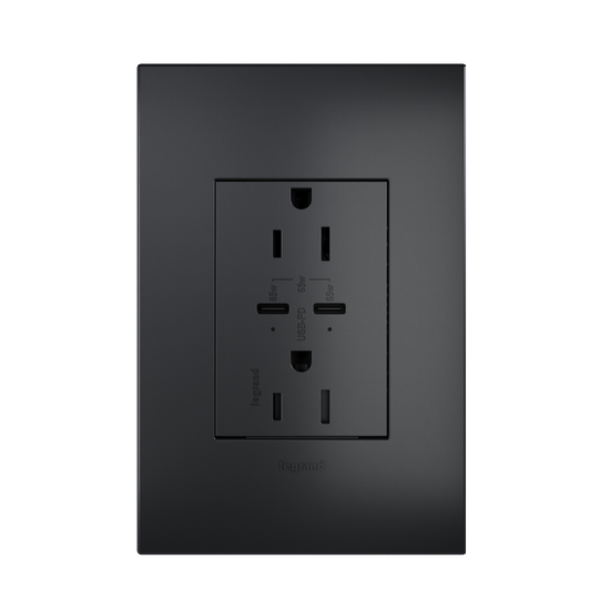 adorne 65w usb outlet with 2 type-c ports in graphite