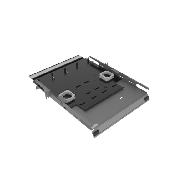 Angled Right, Top Open, Doors Open View of 1U Q-series HD Magnesium Fiber Enclosure (EQ01U-KHL-M)
