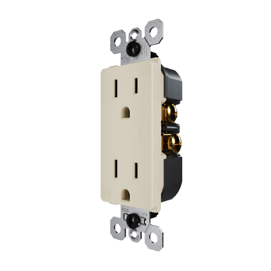 external pressure plated receptacle in ivory with wall plate