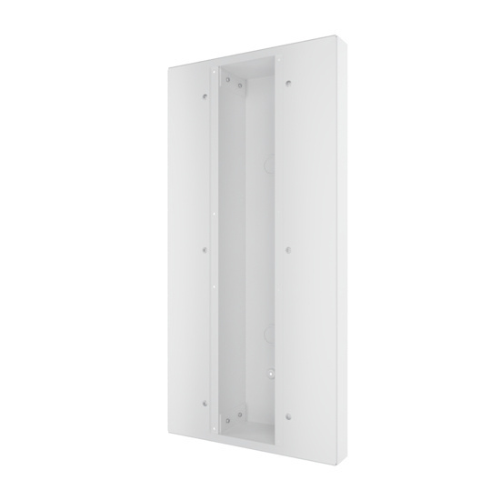 Right angle view of a 12-inch by 24-inch multi service electrical ceiling panel with one recessed service channel.