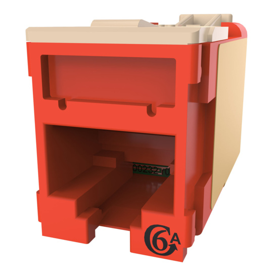 HDJSN6A-42 Red Cat6A SNAP Jack  Front Angled Left View
