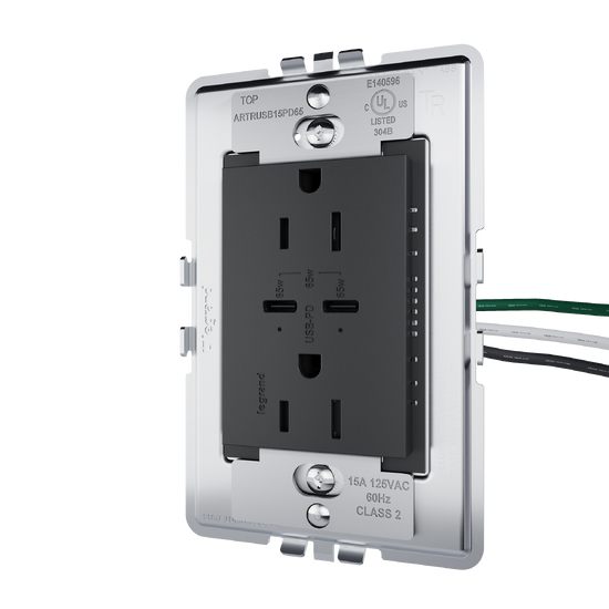 angle view from right of adorne 65w usb 15amp in graphite