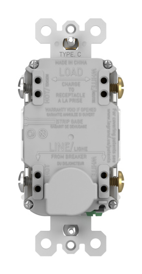 radiant® Dead-Front Dual Function 20A Duplex Self-Test AFCI/GFCI receptacle, White