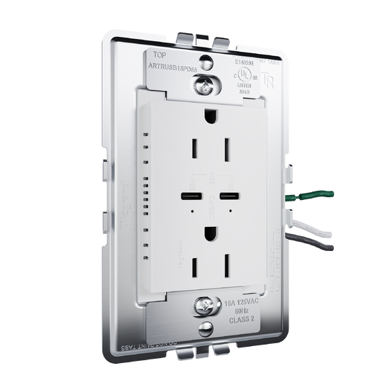 angle view from left of adorne 65w usb in white