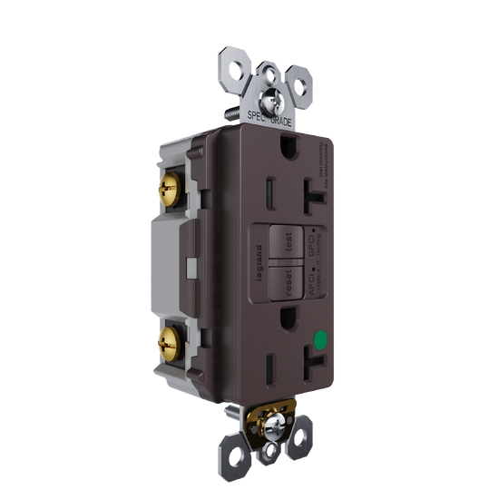 radiant® Tamper-Resistant Hospital Grade Dual Function 20A Duplex Self-Test AFCI/GFCI receptacle, Brown