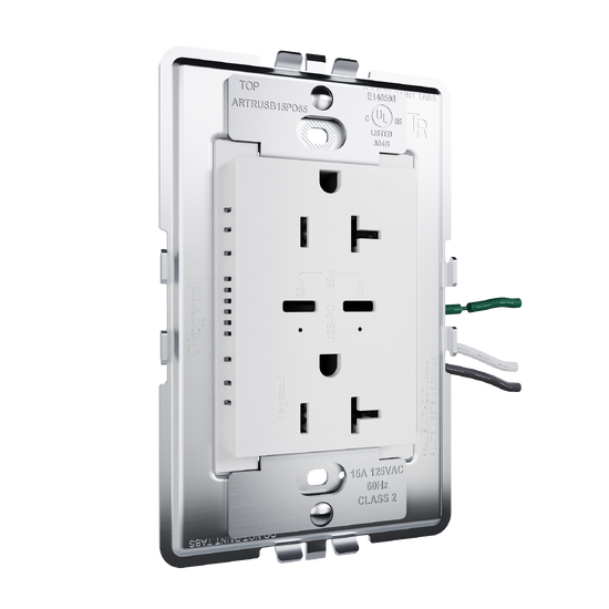 angle view from left of adorne 65w usb in white