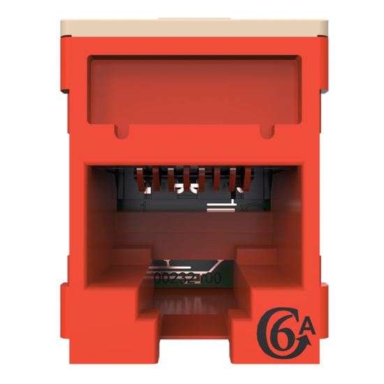 HDJSN6A-42 Red Cat6A SNAP Jack Straight Front View