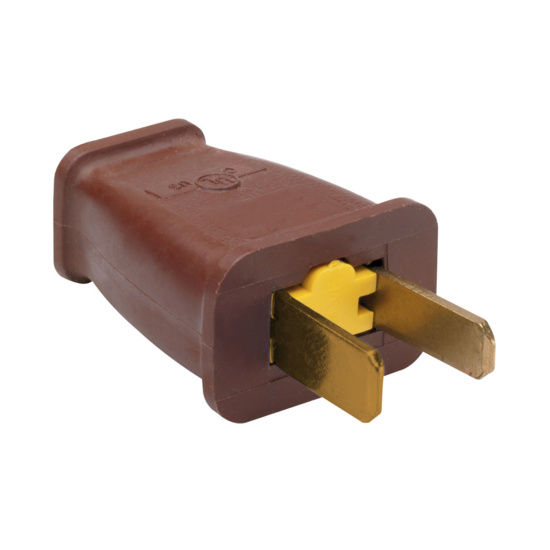 Double-Pole, Double Wire, Straight blade polarized plug. 15 A, 125 V - brown