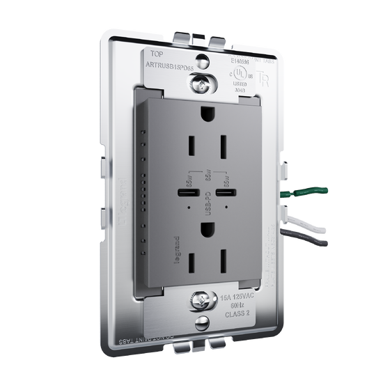 angle view from left of adorne 65w usb in magnesium