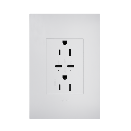 adorne 65w usb outlet with 2 type-c ports 15amp in white