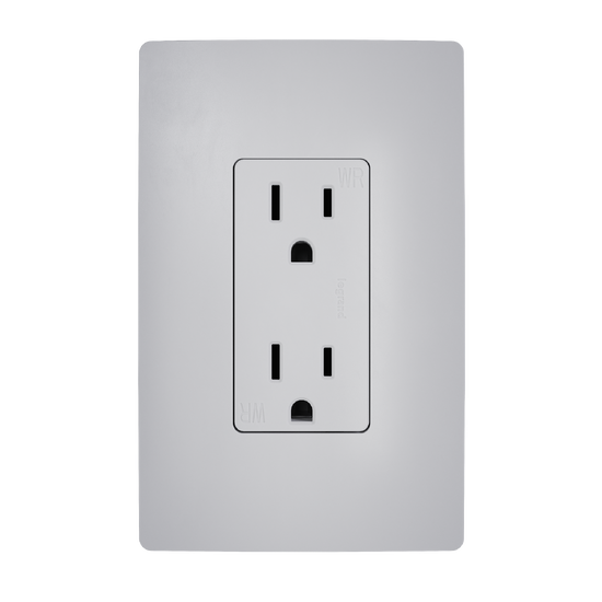 external pressure plated receptacle in gray with wall plate