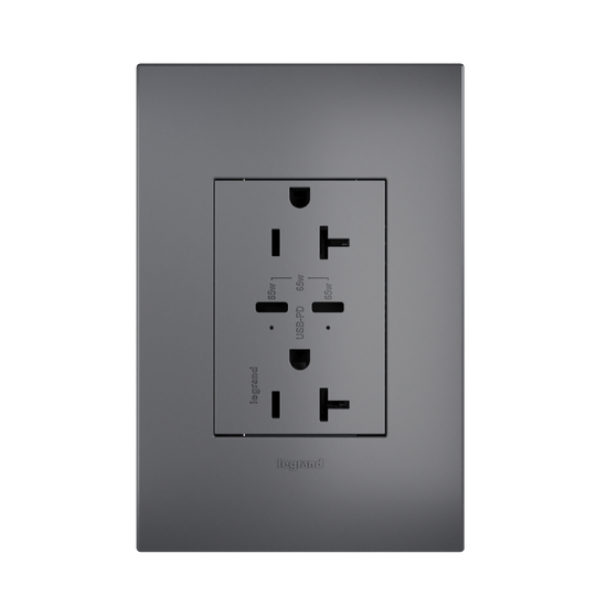 adorne 65w usb outlet with 2 type-c ports 20amp in magnesium