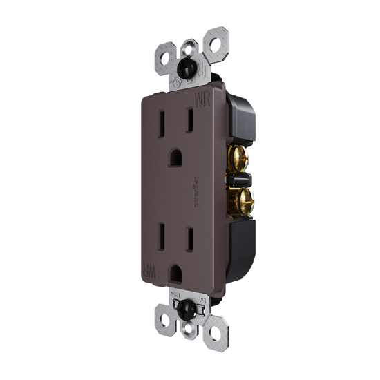 external pressure plated receptacle in brown wall plate