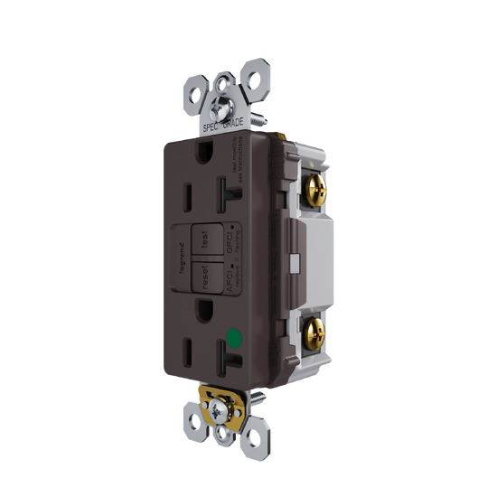 radiant® Tamper-Resistant Hospital Grade Dual Function 20A Duplex Self-Test AFCI/GFCI receptacle, Brown